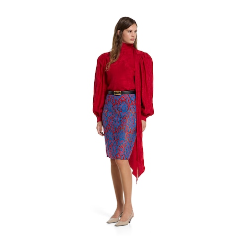 Gonna in lana con pizzo floreale