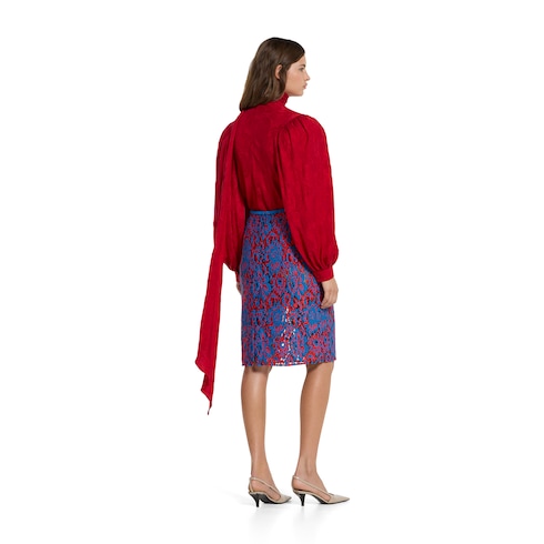 Gonna in lana con pizzo floreale