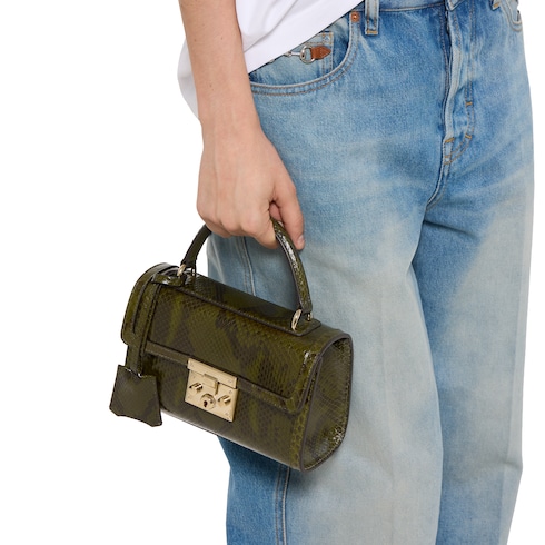 Kleine Padlock Henkeltasche aus Pythonleder