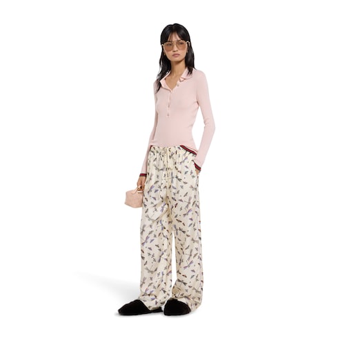 Pantalone in twill di seta stampato