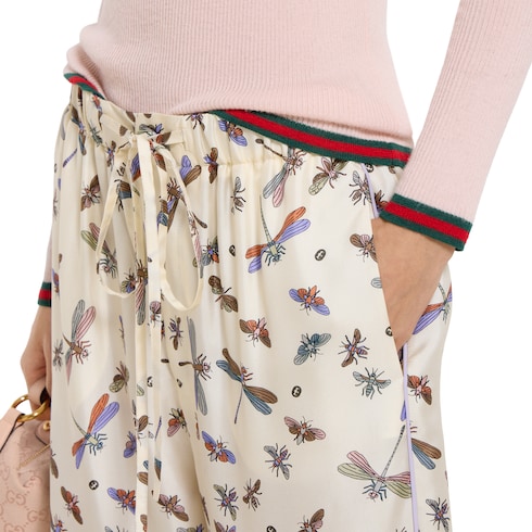 Printed silk twill trousers