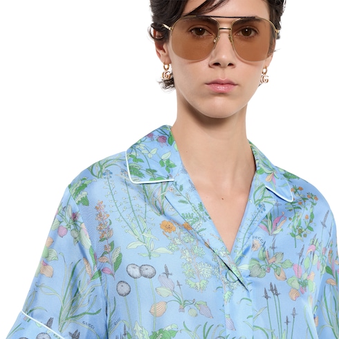 Printed silk twill shirt