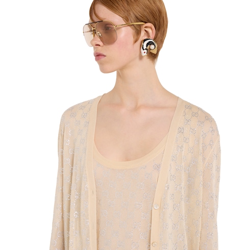 Fine silk cardigan with GG crystals