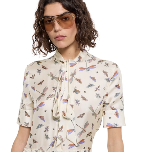 Printed silk twill dress