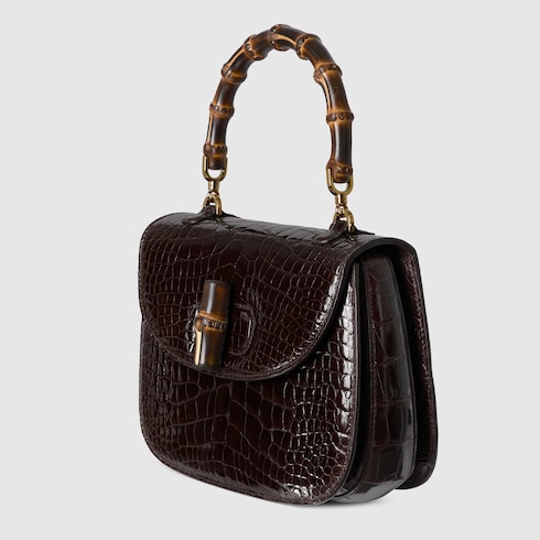 Gucci Bamboo 1947系列鳄鱼纹中号竹节手袋