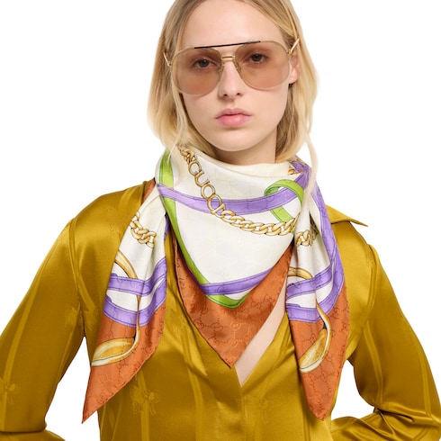 Pañuelo cuadrado jacquard seda estampado GG