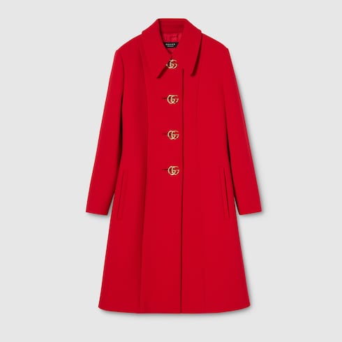 Wool natté coat with Double G button