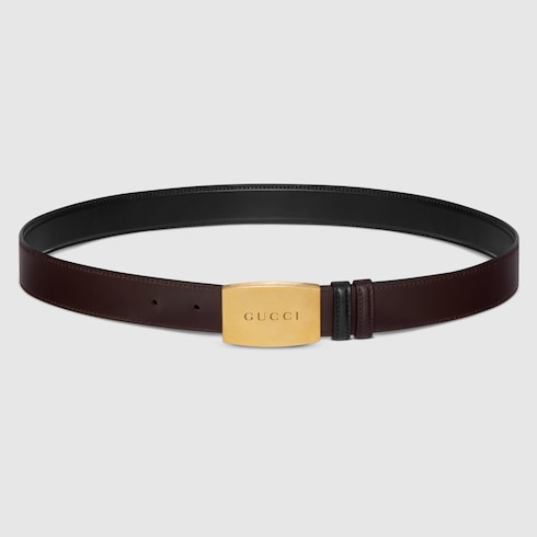 Reversible belt with plaque buckle