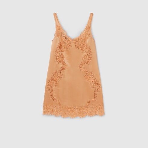 Silk satin dress with lace detail