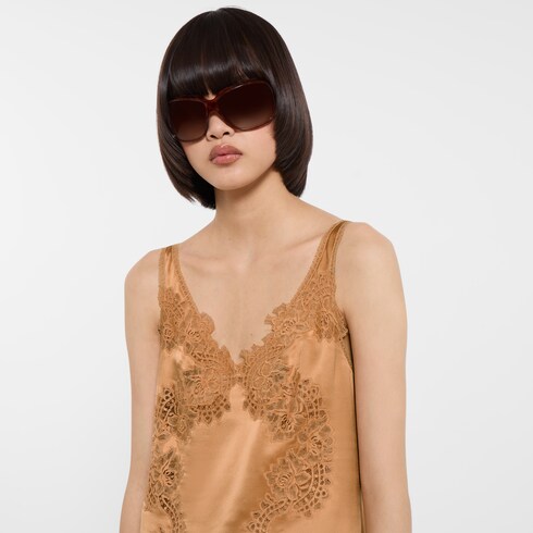 Silk satin dress with lace detail