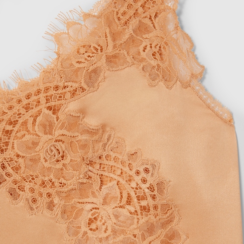 Silk satin dress with lace detail