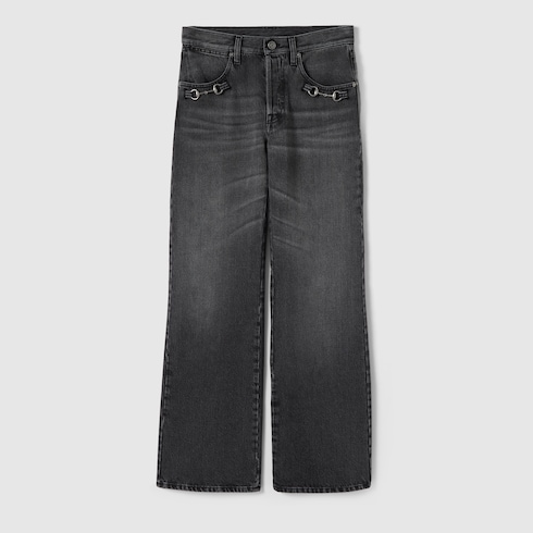 Cotton denim pants with Horsebit