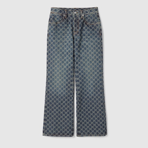 Pantalones de jacquard de mezclilla de algodón con GG