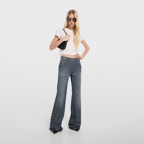 Pantalones de jacquard de mezclilla de algodón con GG