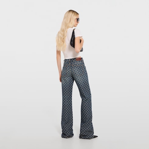 GG cotton denim jacquard pants