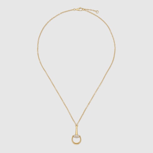 Gucci Horsebit系列饰钻石18K金吊坠项链