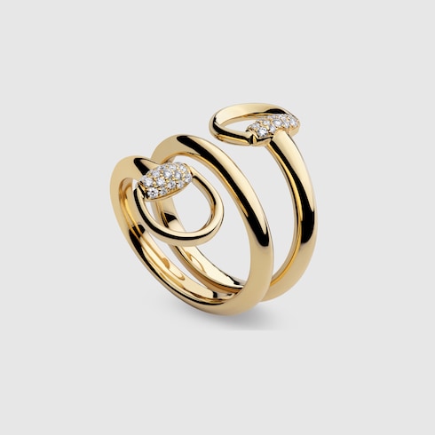 Anello contrarié Gucci Horsebit con diamanti in oro 18 carati