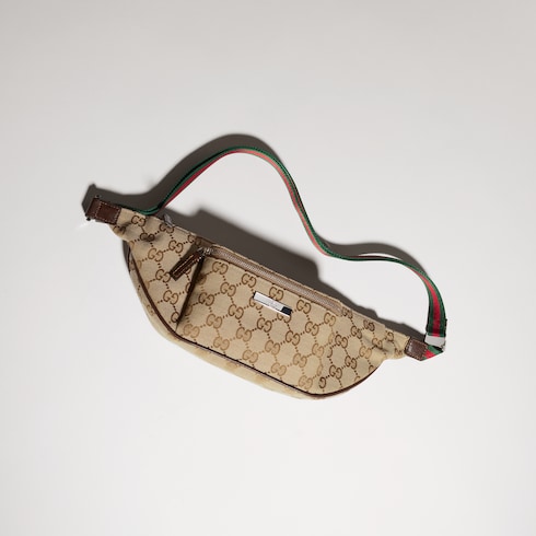 グッチ タグ〕スモール ベルトバッグ ・サンド＆ブラウン GGキャンバス