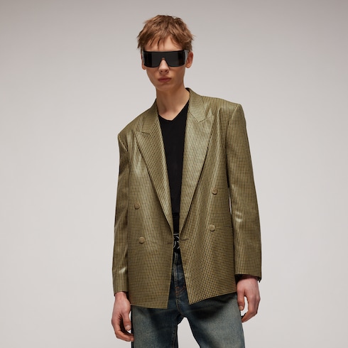 Gingham wool double-breasted jacket