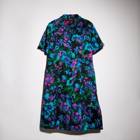 Vestido chemisier de jacquard de seda estampado