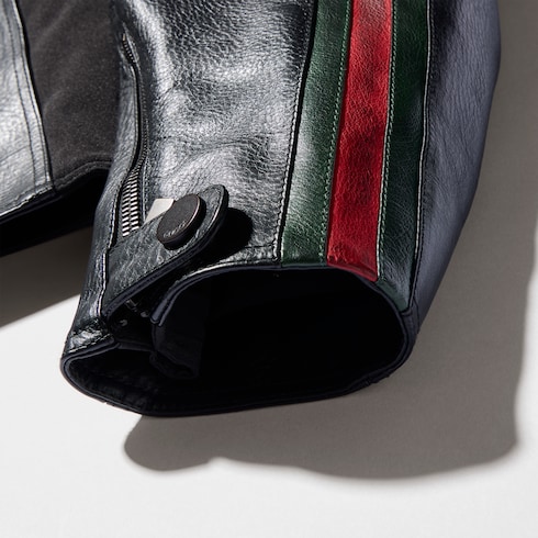 Veste de motard en cuir avec Détail bande Web