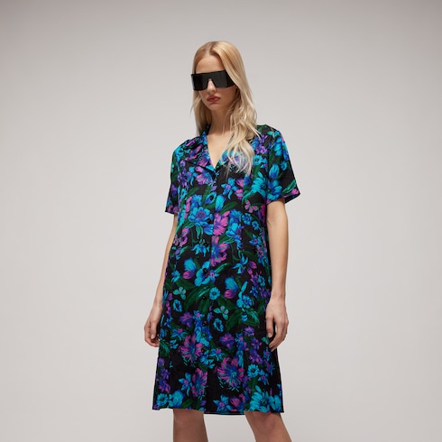 Vestido chemisier de jacquard de seda estampado