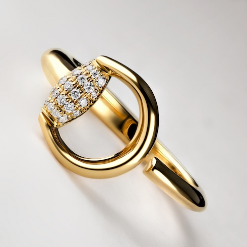Anello aperto Gucci Horsebit con diamanti in oro 18 carati