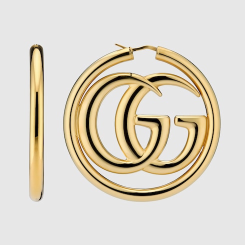 GG Marmont hoop earrings in gold-toned brass | GUCCI® UK