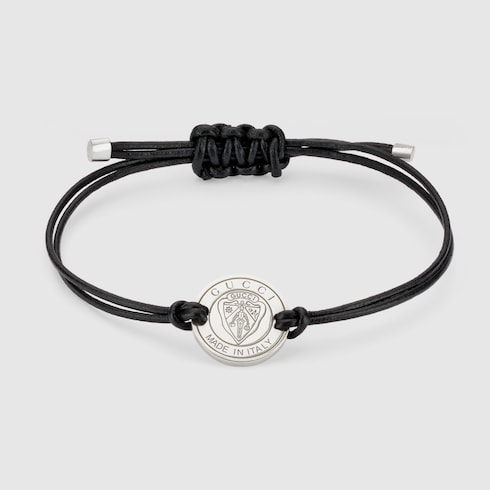 GUCCI ラバーブレスレット Gucci crest leather cord bracelet with charm in 925 sterling
