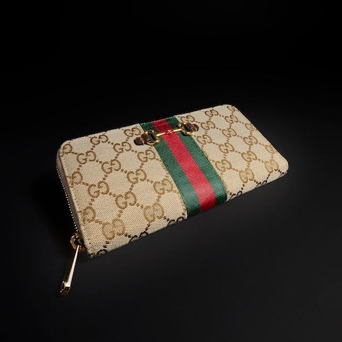 〔グッチ ホースビット〕ウェブ ジップアラウンドウォレット