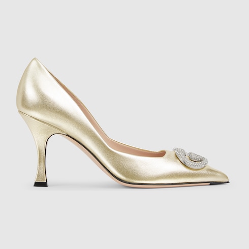Women's pump with crystal Interlocking G