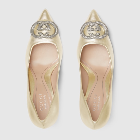 Women's pump with crystal Interlocking G