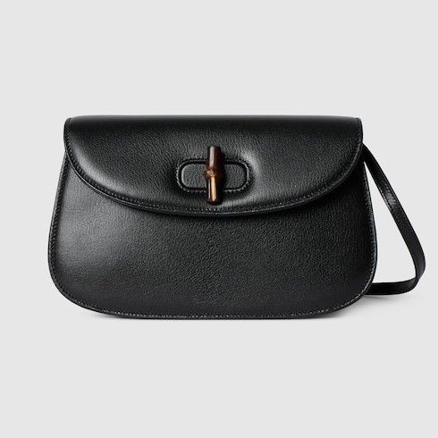 Small shoulder bag with bamboo in black leather | GUCCI® RO