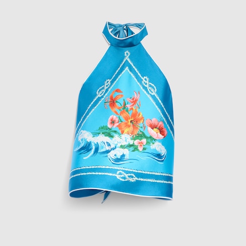 Printed silk twill top