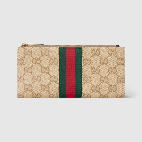 Long wallet with Web in sand and brown GG canvas | GUCCI® US