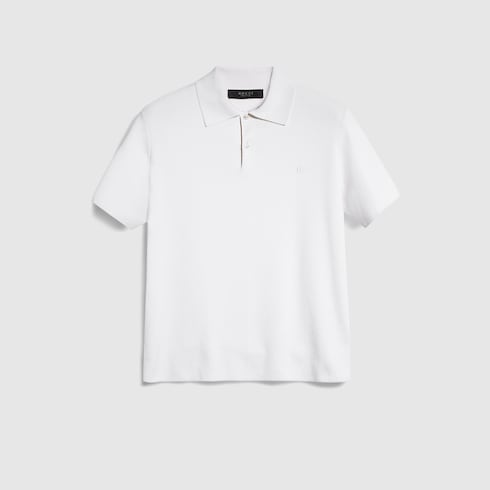 Silk cotton polo shirt with embroidery in ivory | GUCCI® US