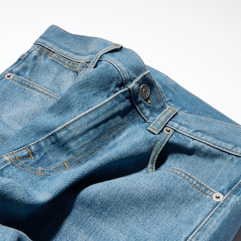 Pantalone in denim di cotone effetto schiarito e délavé