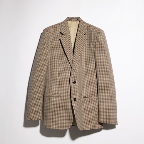 Gingham wool single-breasted jacket