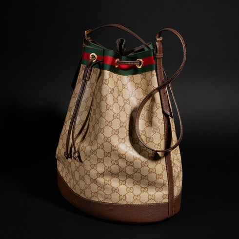 Gucci Venice large bucket bag in sand and brown GG canvas | GUCCI® US Gucci Venice large bucket bag in sand and brown GG canvas | GUCCI® US
