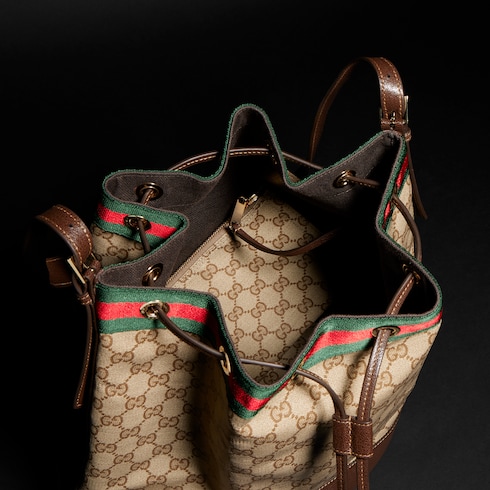 Gucci Venice large bucket bag in sand and brown GG canvas | GUCCI® CA
