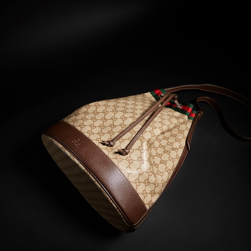 Gucci Venice large bucket bag in sand and brown GG canvas | GUCCI® US