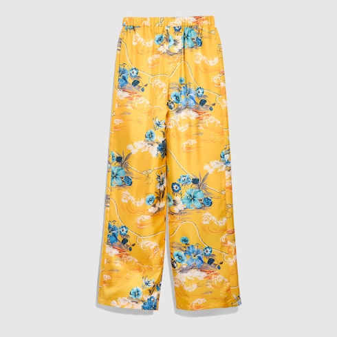 Printed silk twill leisure pants
