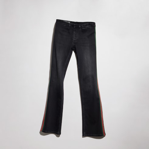 Pantalón de algodón denim con tribanda Web