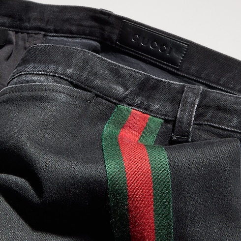 Pantalón de algodón denim con tribanda Web