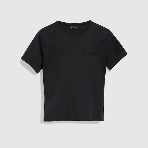 Cotton jersey T-shirt with embroidery in black | GUCCI® US