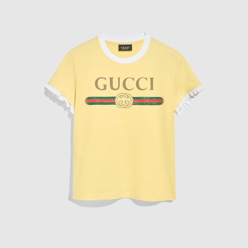 GUCCI イエロープリント Tシャツ Cotton jersey T-shirt with print in light yellow | GUCCI® US