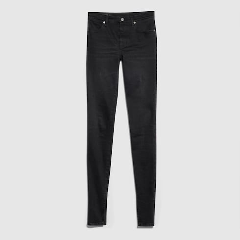Washed cotton denim skinny pants in black | GUCCI® US