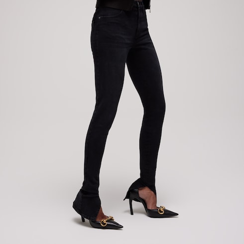 Washed cotton denim skinny pants