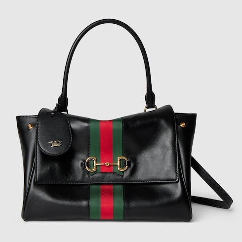 Paparazzo medium top handle bag in black leather | GUCCI® US