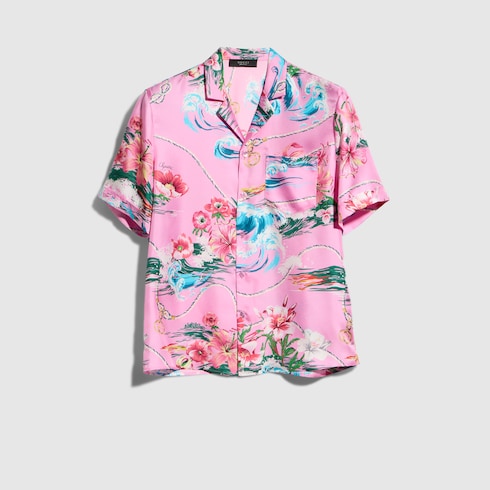 Printed silk twill bowling shirt in multicolor | GUCCI® US